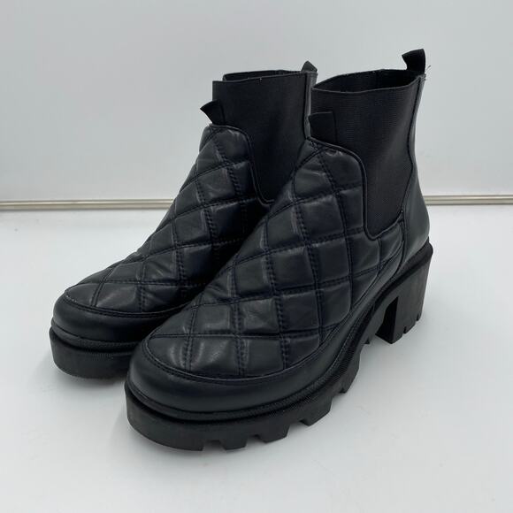 Steve Madden Black Adrian Quilted Vegan Leather Chucky Platform Boots Size 10 - Picture 1 of 9